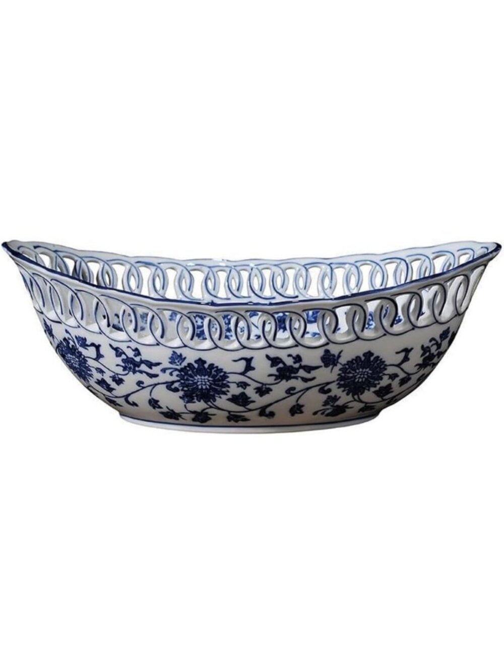 Hand-Painted Blue & White Porcelain Fruit Bowl, Floral Ceramic Tray & Serving